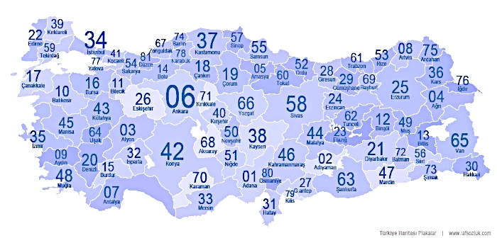 Türkiye 81 İl Plaka Kodları ve Şehir Listesi